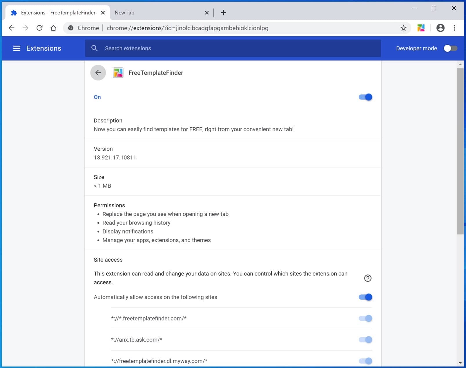 Rozšírenie prehliadača FreeTemplateFinder Google Chrome