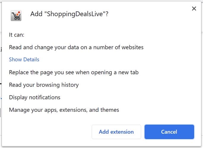 ShoppingDealsLive browser permissions