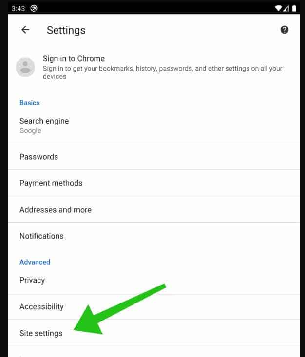 google chrome android advanced settings