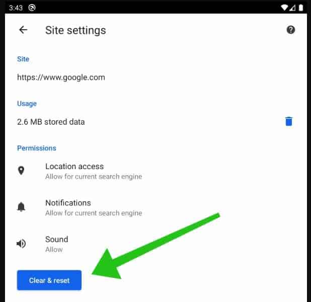 google chrome android notification clean and reset button