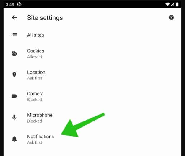 google chrome android notification settings