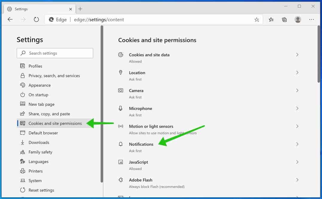 microsoft cookies and site permissions