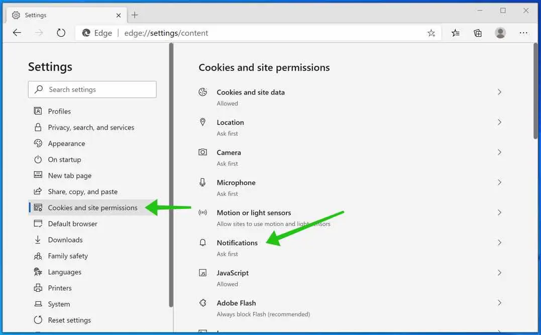 microsoft cookies and site permissions