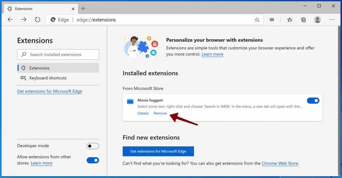 remove extension microsoft edge