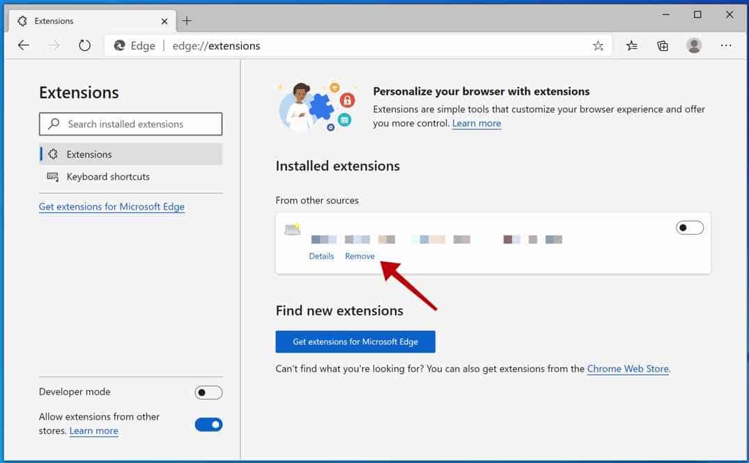 supprimer l'extension Microsoft Edge