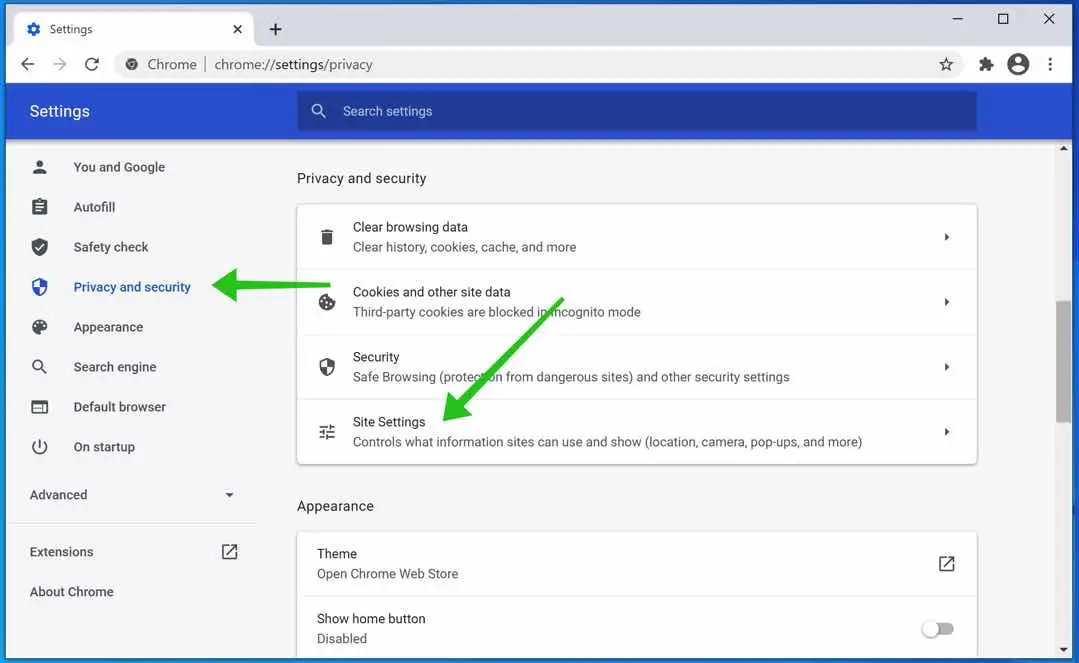 site settings google chrome