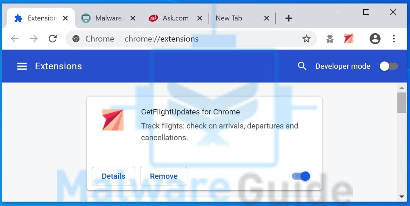 GetFlightUpdates for Chrome browser extension removal