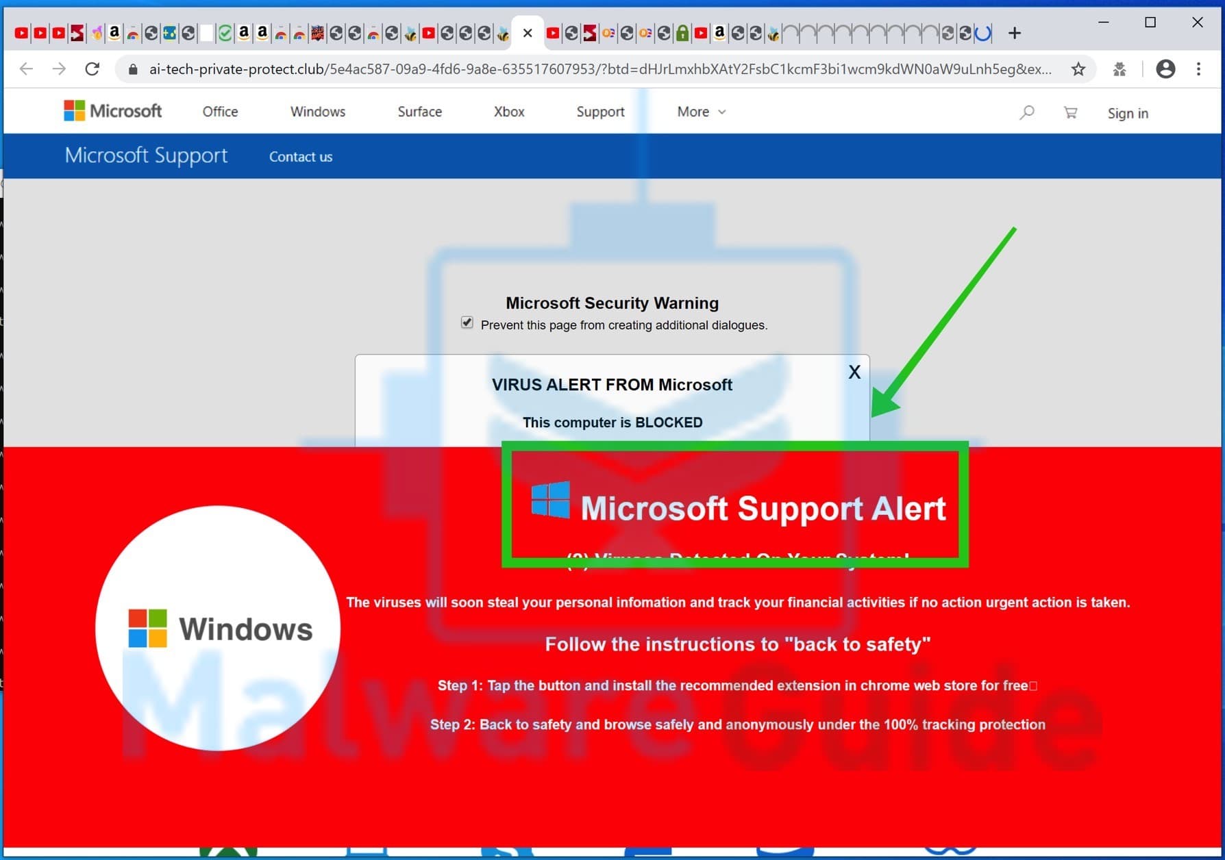 pop-up de alertă de asistență Microsoft