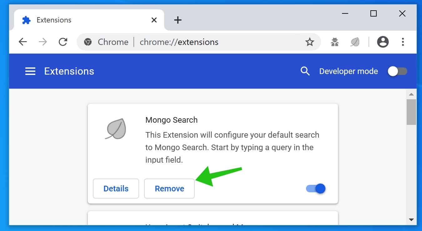 Mongo Search removal google chrome