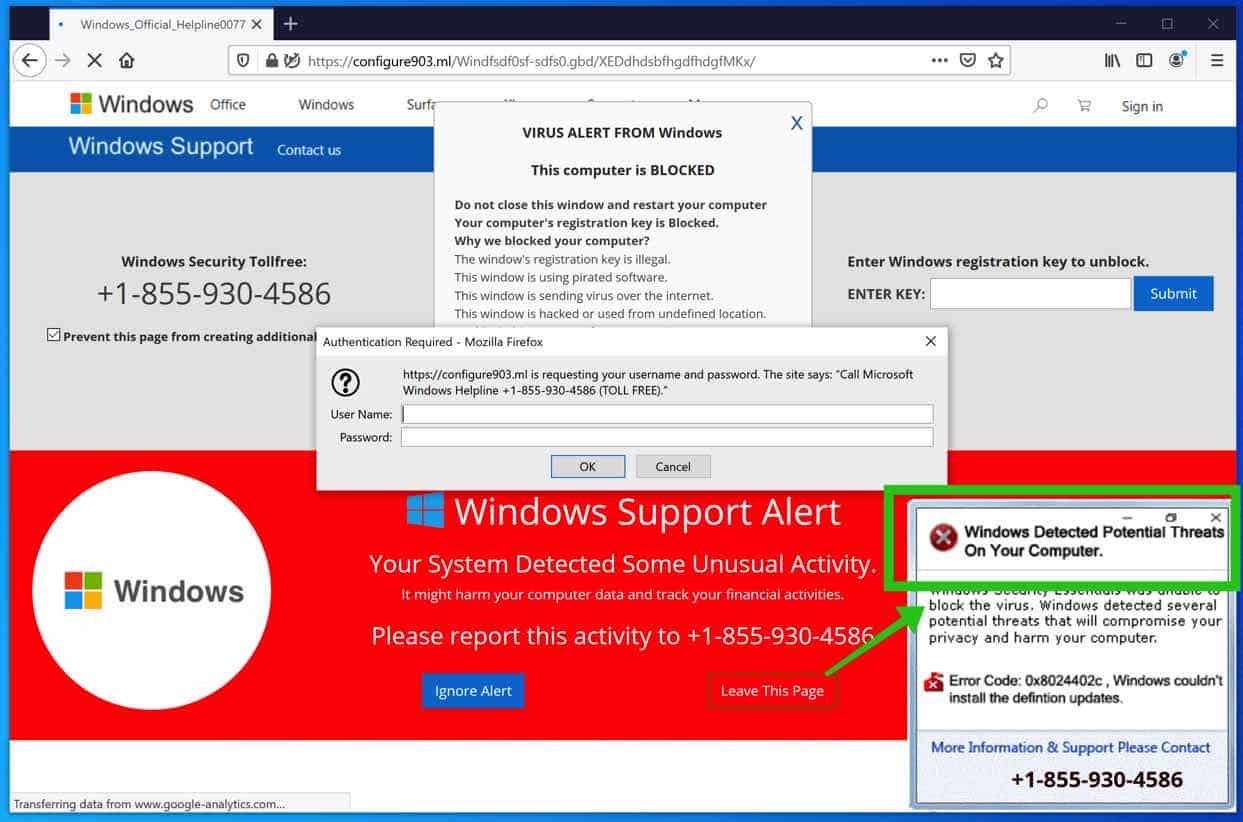 Windows Detected Potential Threats on your computer popup