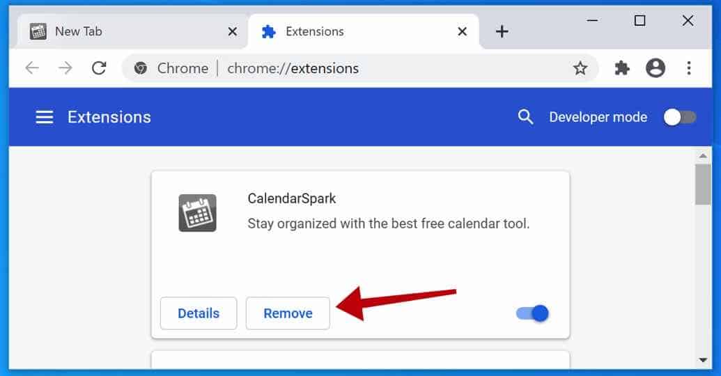 CalendarSpark extension removal google chrome