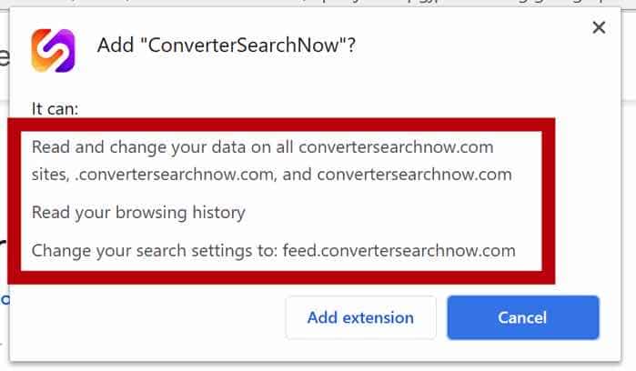 ConverterSearchNow izinleri tarayıcısı