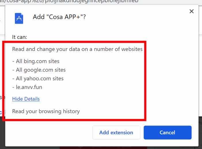 Cosa APP+ browser permissions