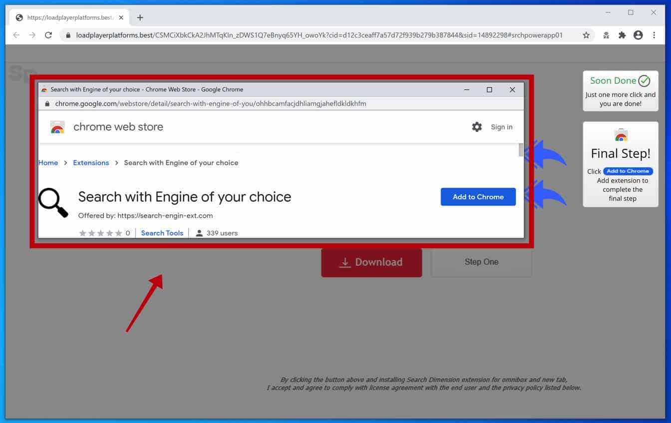 Search with engine of your choice popup