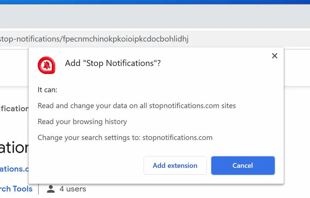 Stopnotifications.com browser permissions