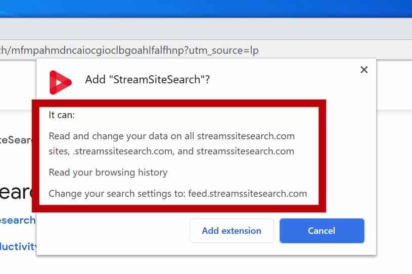 StreamSiteSearch browser permissions