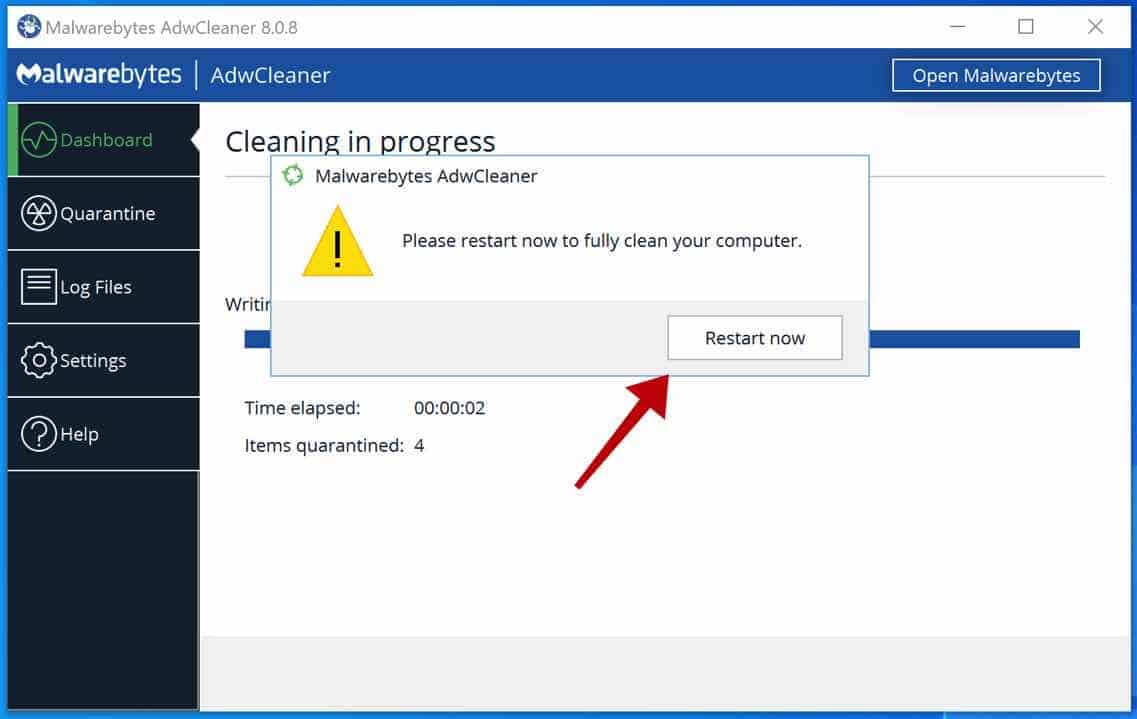 adwcleaner computer restart