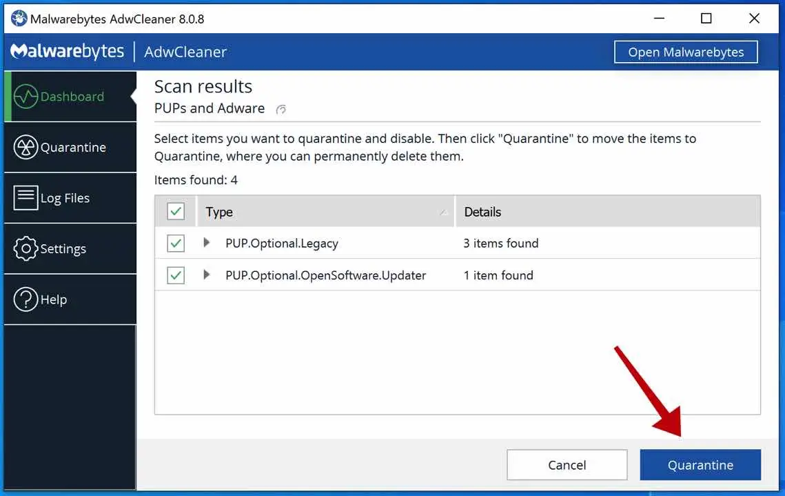 adwcleaner malware scan