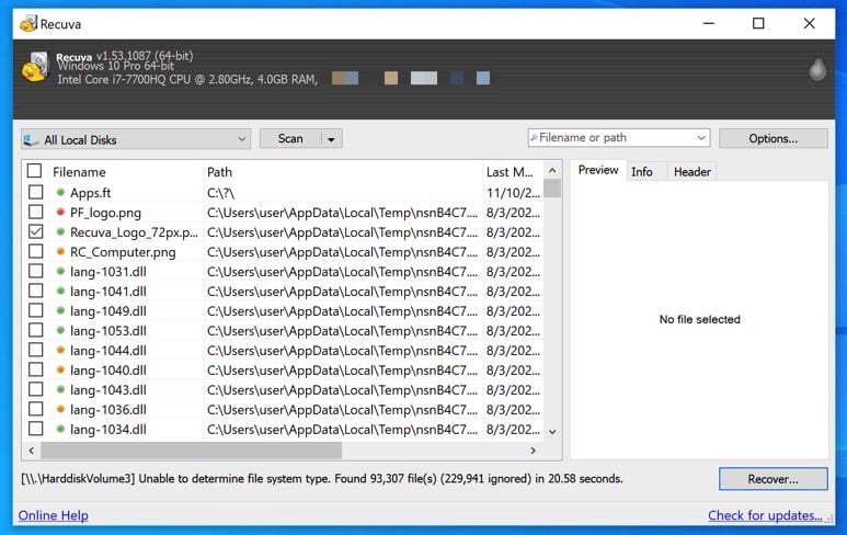 recuva recovery ransomware files