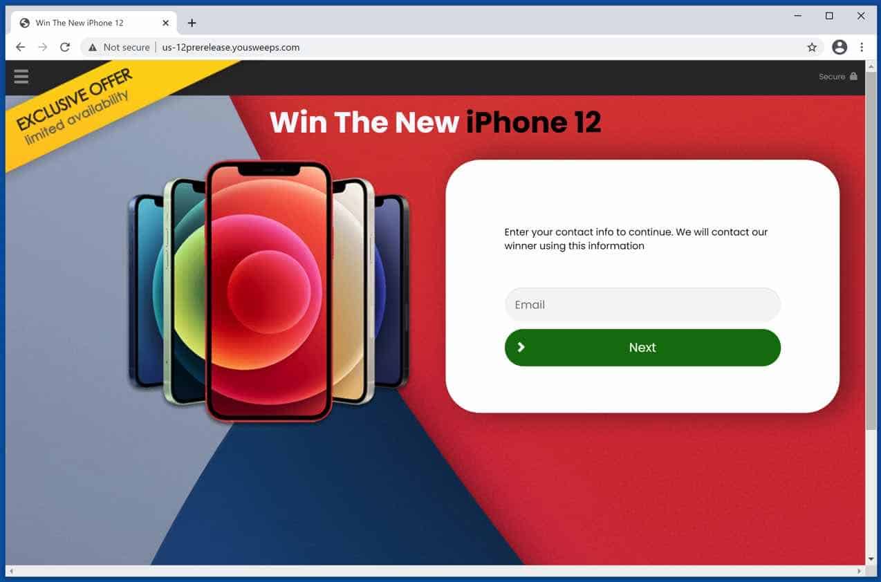 Win iPhone 12 scam site