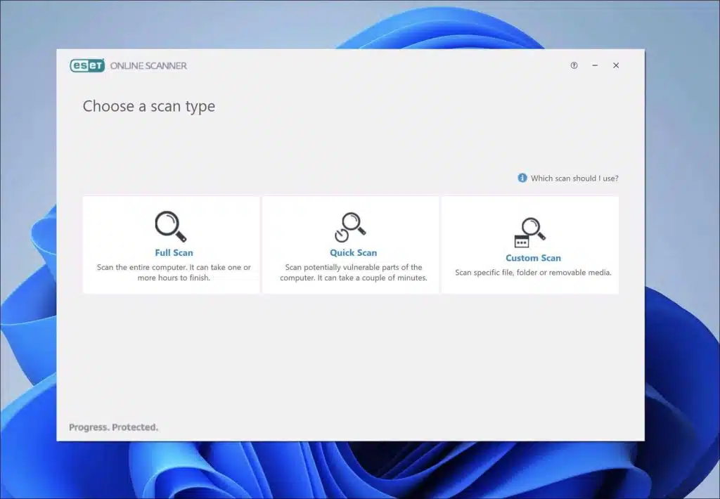 ESET Online scanner - choose scan type