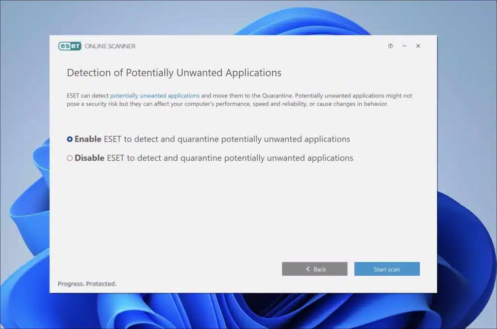 ESET Online scanner - detection of potentially unwanted applications