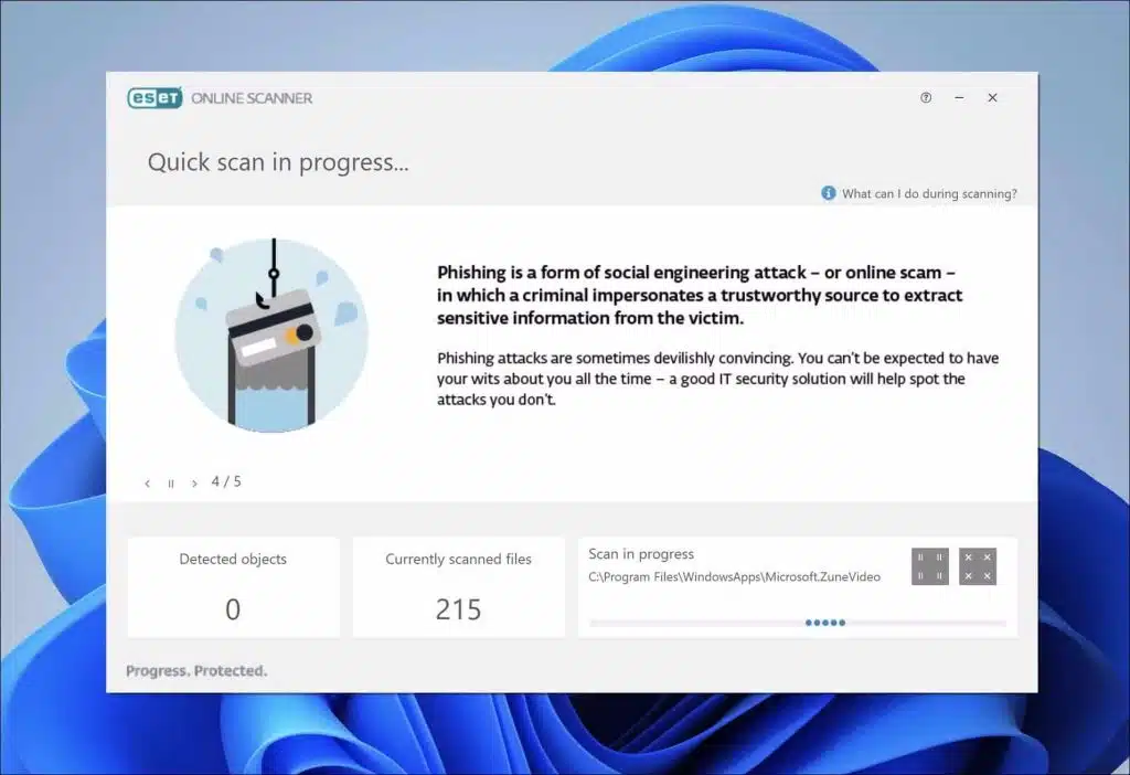 ESET Online scanner - scan in progress