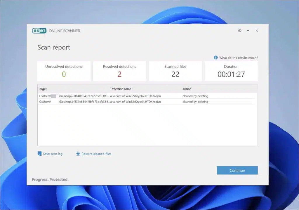 ESET Online scanner - scan report