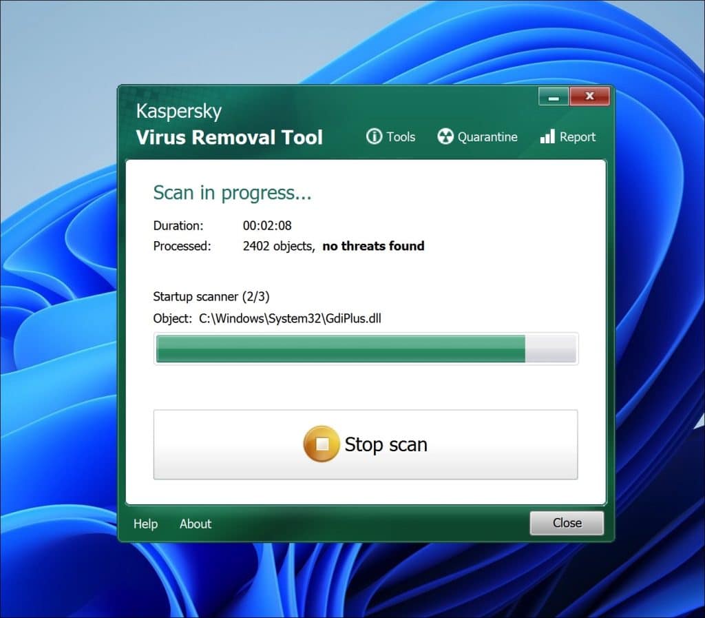 Kaspersky Virus Removal Tool scan
