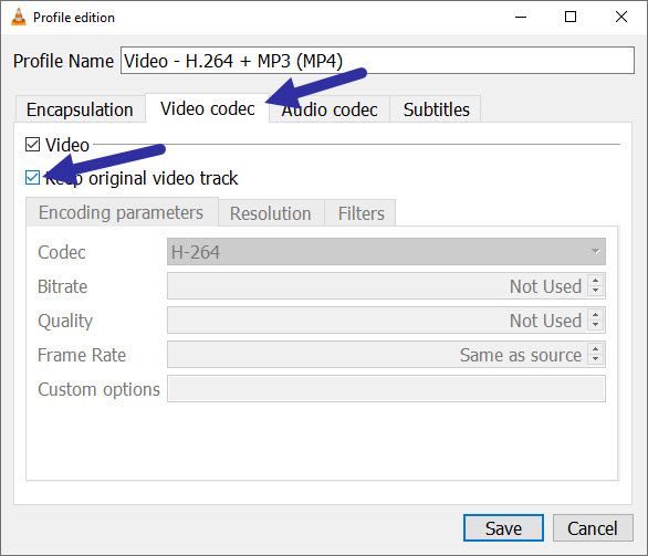 choose to keep the original video tracking option