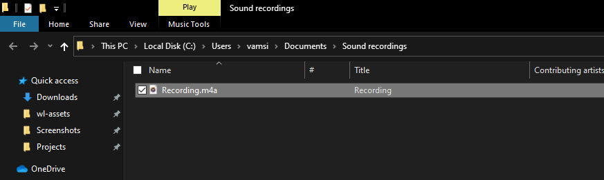 location of recorded audio file