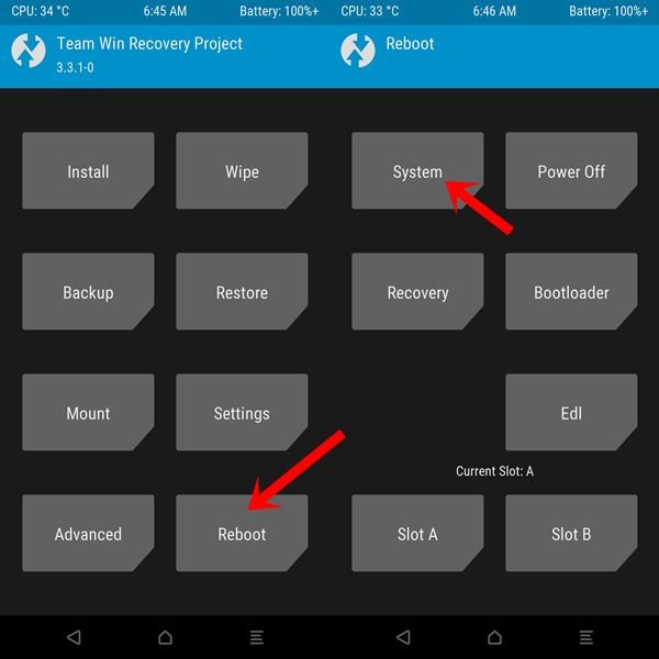 reboot system twrp