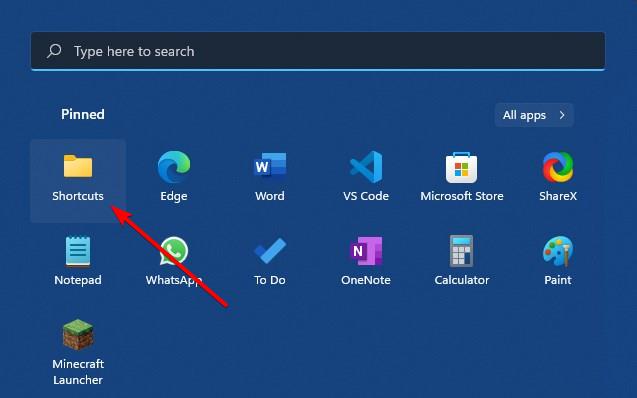 change the position of the pinned folder in the Start menu grid in Windows 11