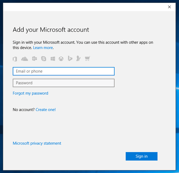 Adicionar uma conta Microsoft