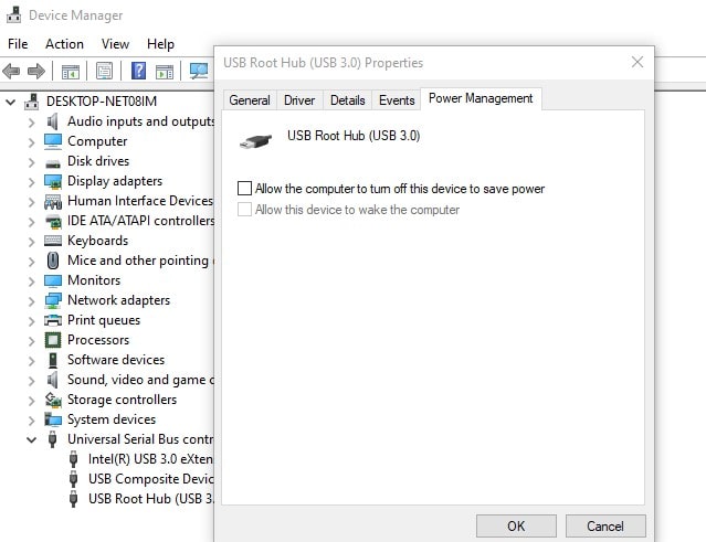 Change power management settings