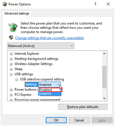 USB Interrupt Settings