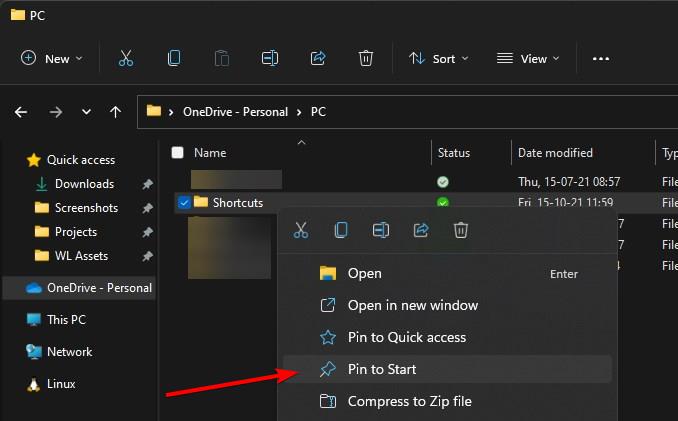 pin folder to start menu windows 11