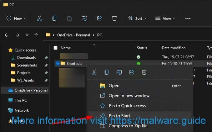 Pin a folder to the Windows 11 start menu 1