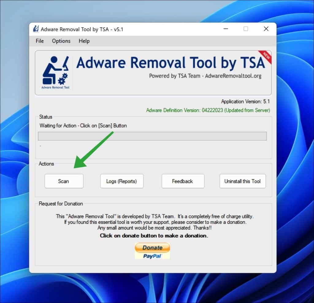 Tool zum Entfernen von Adware scan